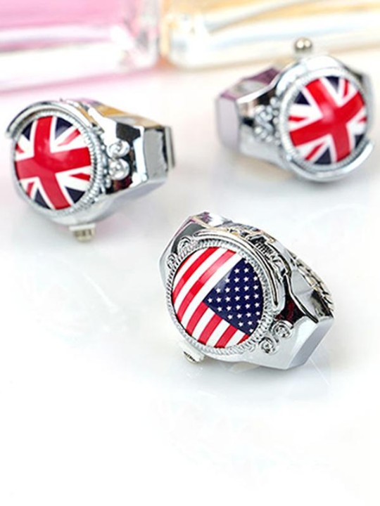 Unisex Finger Ring Watch Pattern Pattern Clamshell Reloj de cuarzo Metal Crystal Design