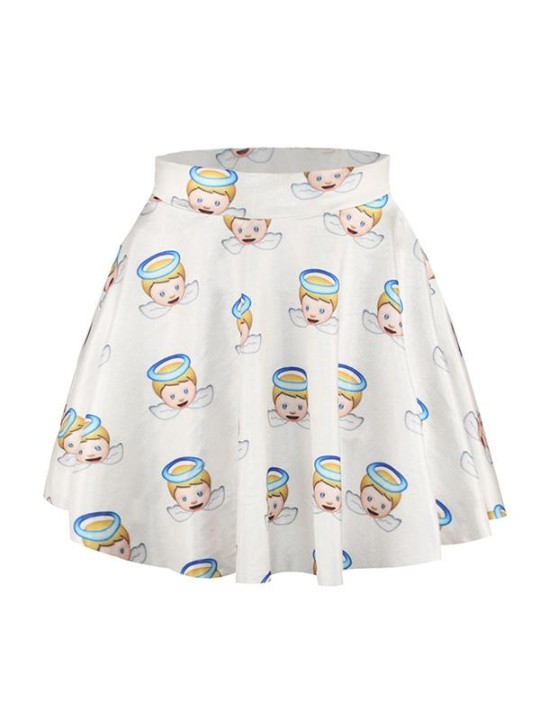 Ny sommar Casual Mode Kvinnor Angel Baby 3D Digital Printing Kjol Kvinnliga hög midja Mini kjolar