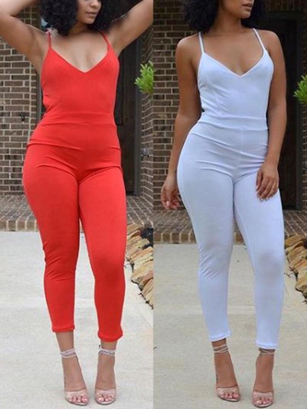 Sexy konur Sling Ermalaus Romper V Neck Hágæða frjálslegur leikföt Romper Jumpsuit Langar buxur