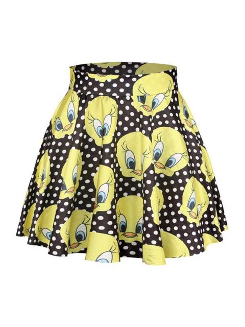 Women's Fashion Bugs Bunny TweetyBird Digital Print High Waist Flared Skater Mini Skirts