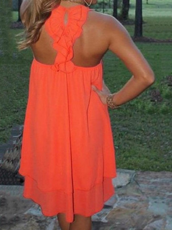 Women's Fashion Summer Sleeveless U Neck Dress Sexy Chiffon Loose Tank Long Dresses