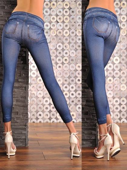 Mode Dame Denim Wie Schwarz Faux Jean Stretchy Leggings Hosen Strumpfhosen O / S