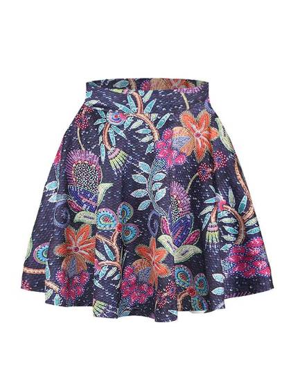 Vestidos de cintura alta estampados florales de la impresión floral de las mujeres Mini faldas del patinador flared