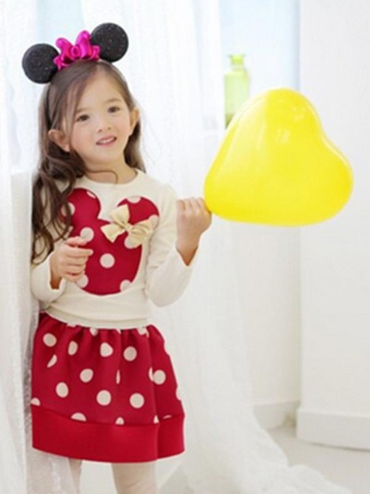 Babypiger Forår Efterår Vinter Børnetøjssæt Cartoon bomuldstøjssæt Dragter Minnie Mouse Børn Langærmet Pullover T-shirt Nederdel