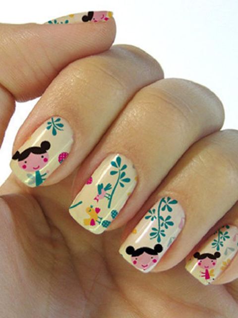 Das mulheres dos desenhos animados DIY meninas florais Nail Art Decalques unhas Wraps Nail Tools Manicure