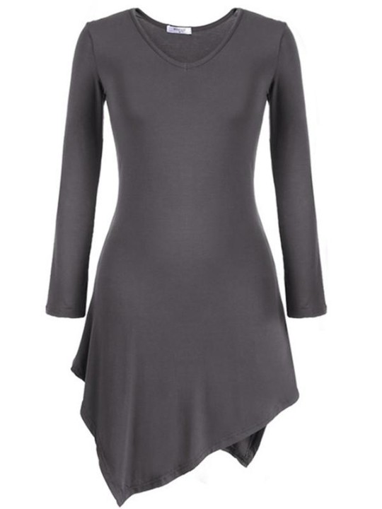 Womens Long Slim Irregular Ruffled Shirt Long Sleeve T Shirt Dresses