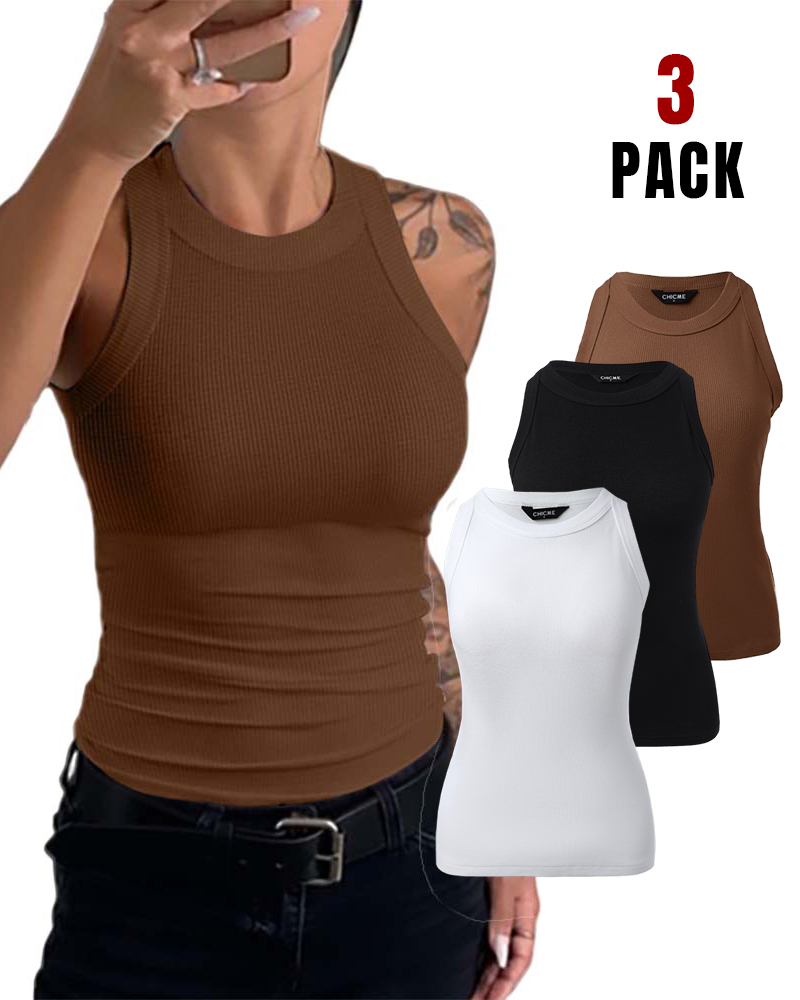 3-Pack Knit Round Neck Thick Strap Racerback Tank Tops(Without Pads)