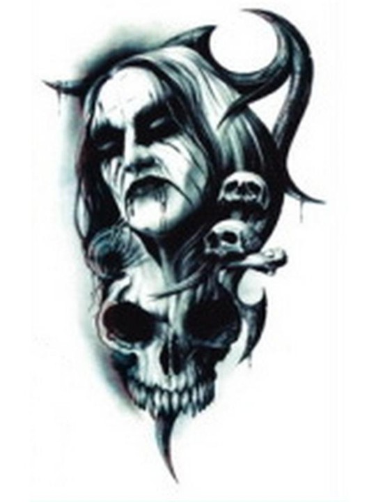 Fashion Black Skull Devil Waterproof Tattoo Stickers  Decals Temporary Tattoo