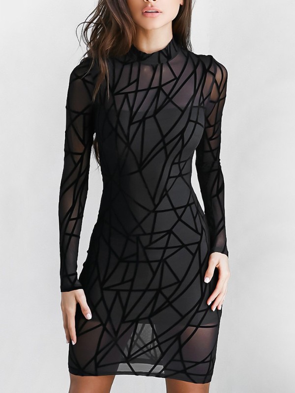 Sexy Geo Pattern Mesh Back Zipper Bodycon Dress Online. Discover