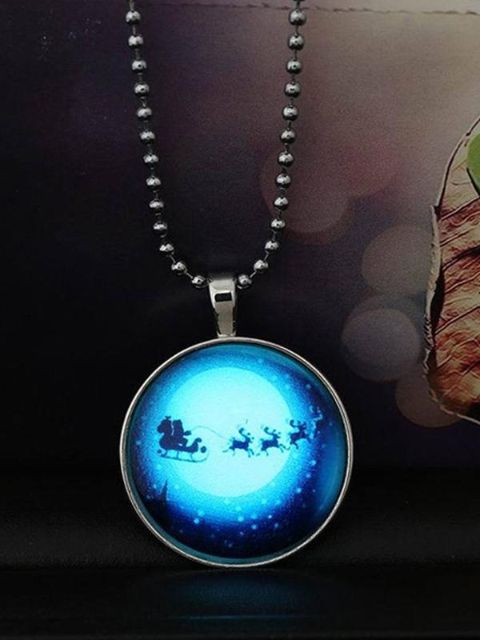Navidad Santa Claus y Elk Carriage Necklace Colgante Noche luz Glow In Dark Regalos Joyería