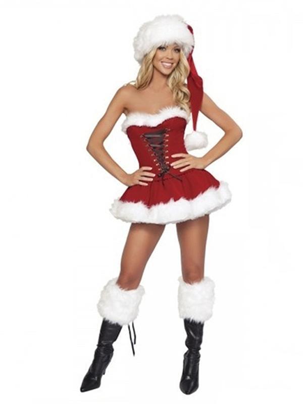 Uniformes de Navidad lindos de las mujeres traje de Cosplay tentación de lujo Lencería vestido de bandeau fuera del hombro