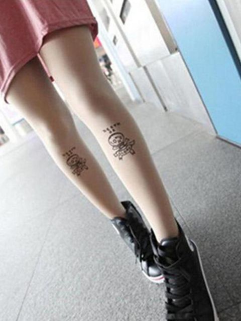 Sexy Slim Fashion Skull Pattern Fake  Tattoo Flocking Velvet Stockings Pantyhose