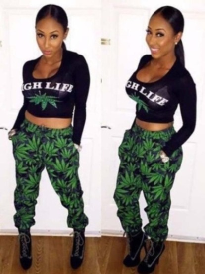 Nytt mode Sexigt Slim Floral Print Två delar Långärmad Crop Top + Long Pant Set