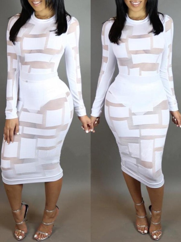 Sexy Mesh Perspective Solid Color Casual Maxi Dress