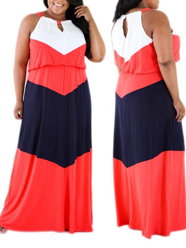 Frauen Sexy Colored Stripe Print Sleeveless Lange Kleider Casual Dress Beach Wear