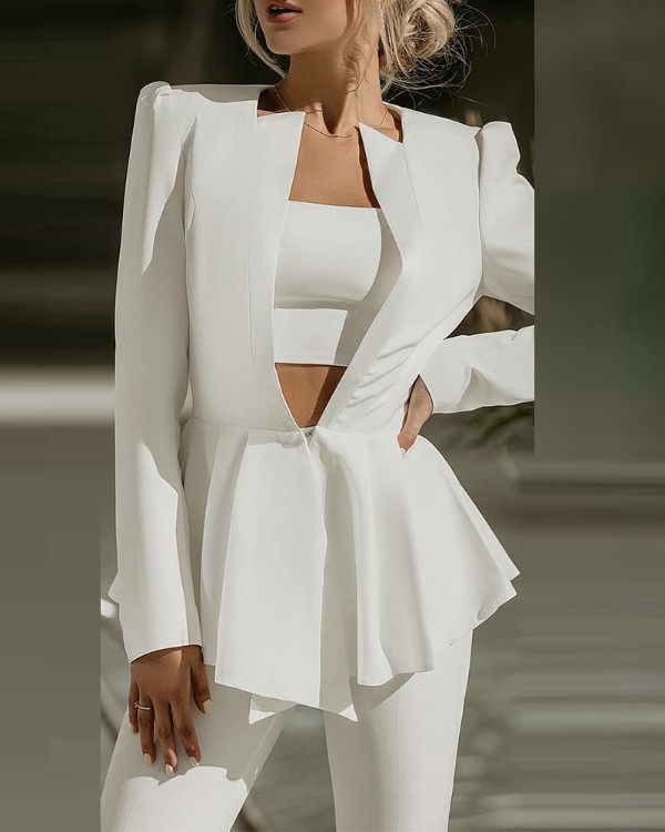 Solid Long Sleeve Tailored Blazer