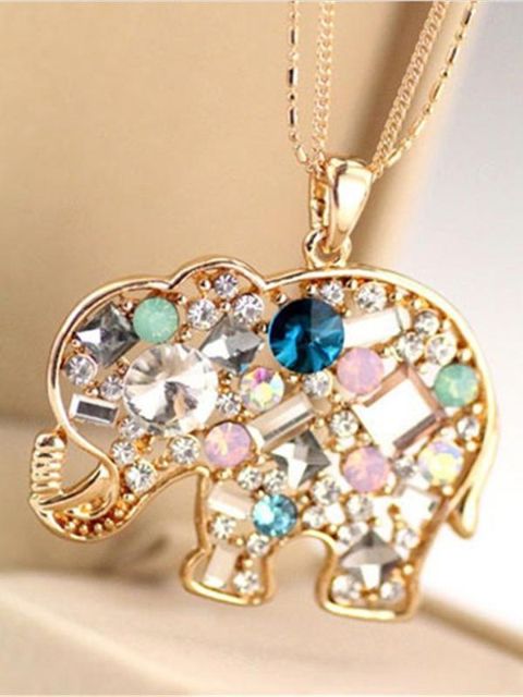 Skartgripir Kóreska tískuskartgripir fyrir konur Nýtt Crystal Lucky Yndislegt fílhálsmen Hengiskraut Hálsfesti Lang keðja