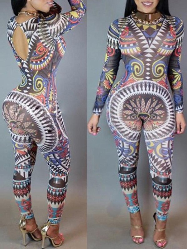 Sommarmode Pope Print Kvinnors sexiga rygglösa jumpsuit Romper Playsuit Casual Wear