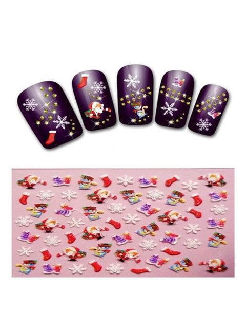 Nýir naglalistarmiðar Decal jól jólasveinn / snjókorn / snjókarl / sokkar / mynstur 3D naglalímmiði franskur manicure DIY verkfæri