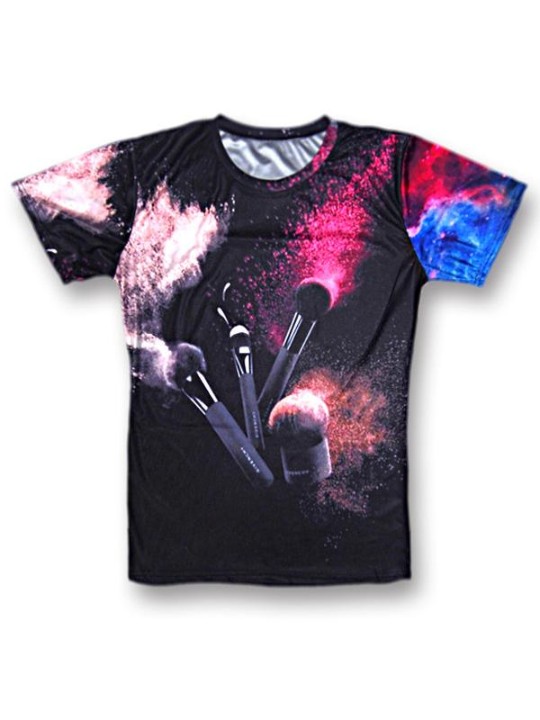 Uuden muodin naisten harjat 3D-painettu T-paita Crewneck Young Style Casual Tee Lyhythihaiset topit