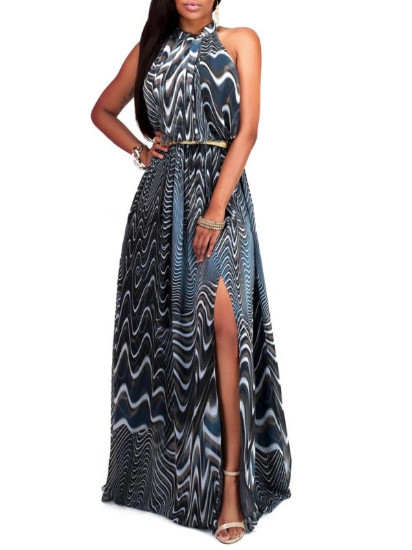 Sexy Halter Side Split Dress Slim Fit Sleeveless Dresses Evening Dress