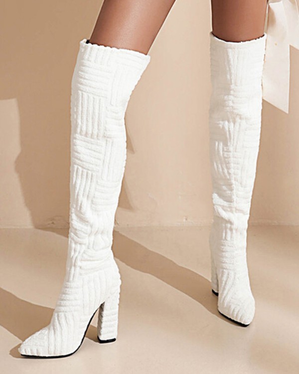 fuzzy thigh high boots