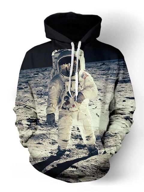 Unisex Women Men Spacemen Pattern Long Sleeve Hoodies Pullovers Outwear