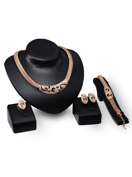 Women's Punk Style Fashion Jewelry Accssories Gold Plated Retro Bridal Wedding Jewelry Set Necklace Earring Bracelet Ring Set Gifts