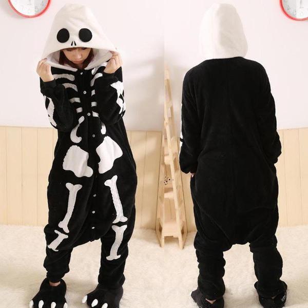 Hot Adult Mode Onesie Schädel Kigurumi Jumpsuit Warme Pyjamas Adult Anime Cosplay Halloween Kostüm Winter Liebhaber Paare Homewear Pyjamas Sleepsuit