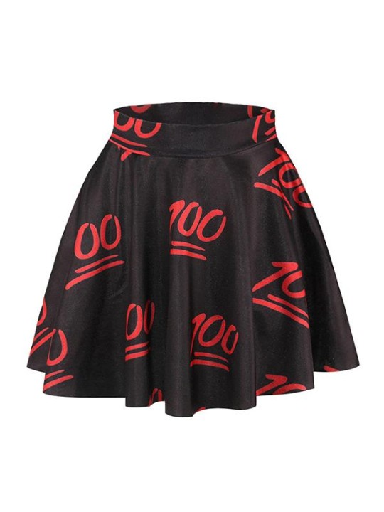 Moda Verão Emoji Digital Imprimir Cintura Alta Vestidos Femininos Skater Mini Saias