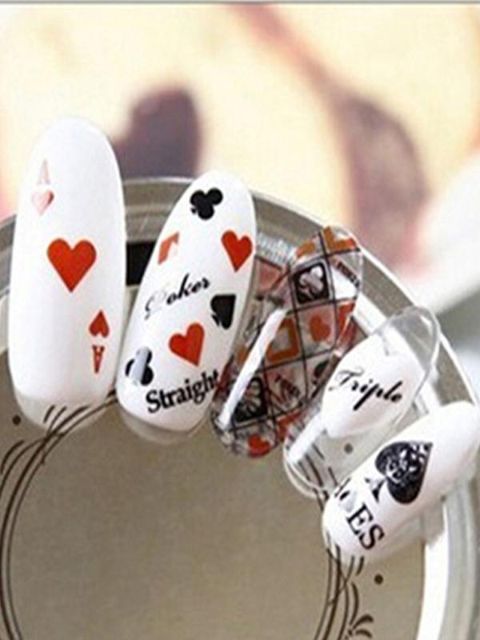 Vatnsmerki kvenna Teiknimyndapóker prentað DIY límmiði Naglalistarmerki Naglar Umbúðir Naglaverkfæri Manicure