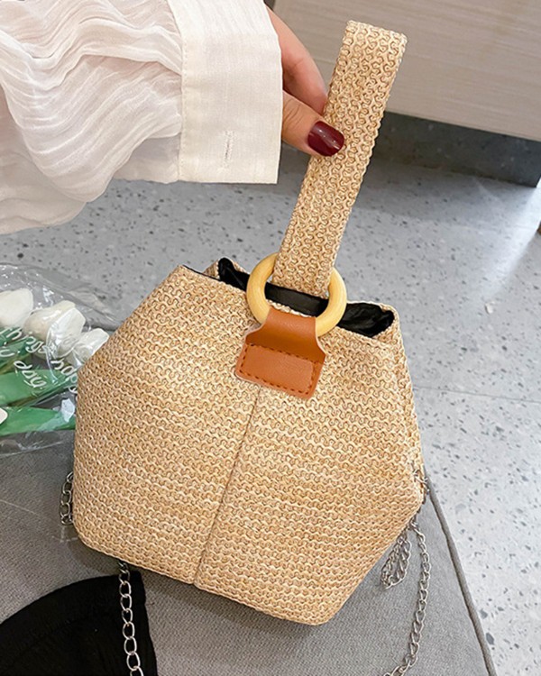 Braided Straw Bucket Bag