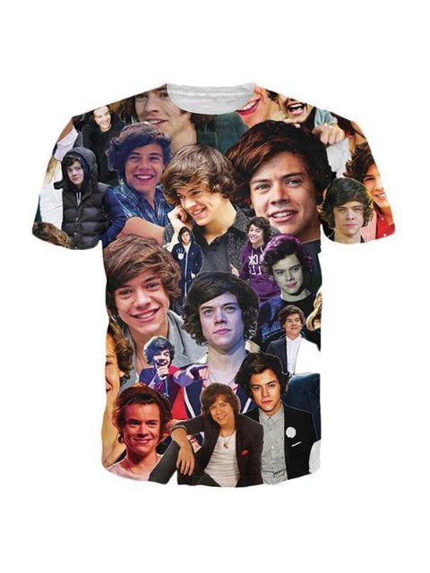 Unisex bolir karla fyrir konur Harajuku One Direction harry stíl Prentað mynstur hringlaga háls frjálslegur bolur (svartur)