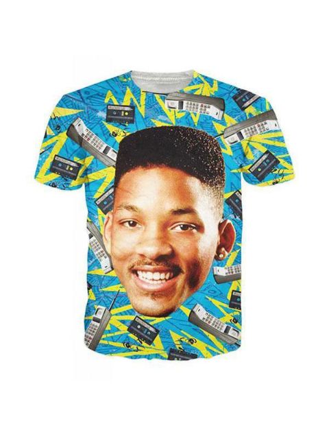 Naisten miesten unisex-topit Will Smith -matkapuhelimella kuvioitu pyöreä kaula-aukkoinen rento T-paita (sininen)