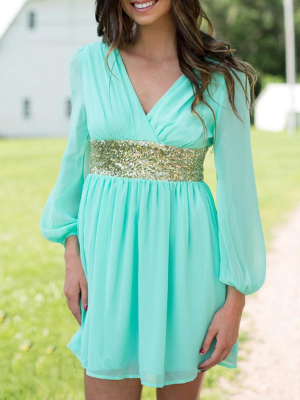 Nouvelle robe d&#39;été sans manches à col en V profond taille élastique lâche robe en mousseline de soie décontractée à manches longues