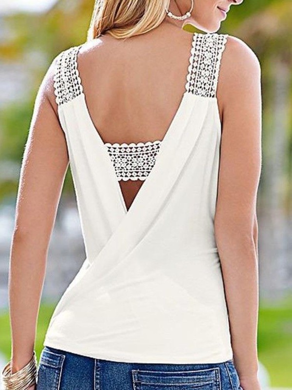 Damenmode Neue Deep V Spitze Top Weste Sleeveless Patchwork Top Sexy Sexy T-shirt Top Tees