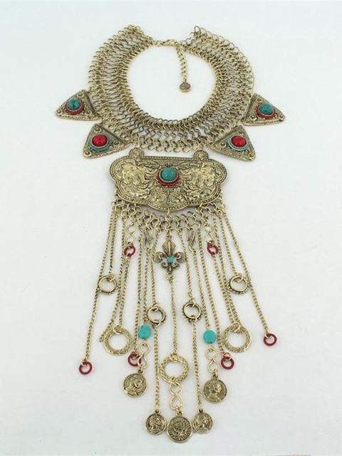 Boho National Fashion Vintage Alloy Zubehör Schmuck Catcher Quaste Halsketten &amp; Anhänger Maxi Halskette Mantel Pullover Kette