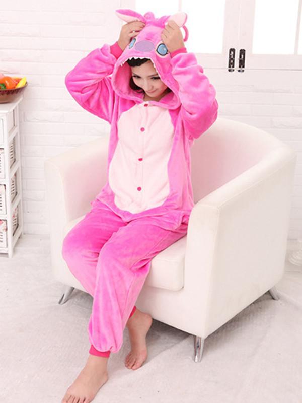Hot Adult Mode Onesie Rosa Stich Kigurumi Jumpsuit Warme Pyjamas Adult Anime Cosplay Halloween Kostüm Winter Liebhaber Paare Homewear Pyjamas Schlafanzug