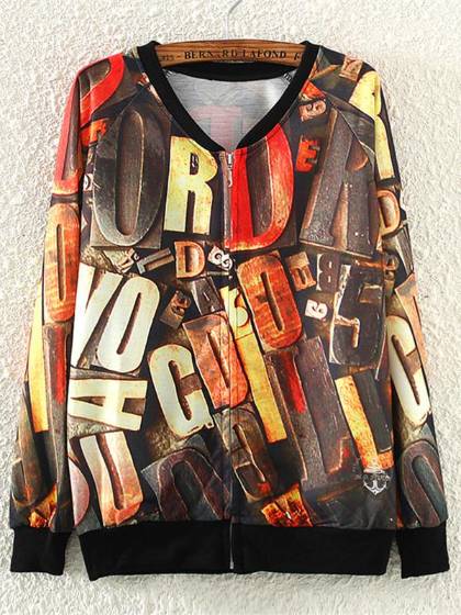 Höst Nya Europa Stil Heta försäljning Metall bokstäver utskrift blixtlås tröja blixtlack toppar