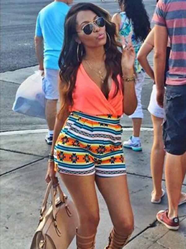 Kvinnors sexiga djupa v-ringade ärmlösa avslappnade jumpsuit-byxor med korta byxor