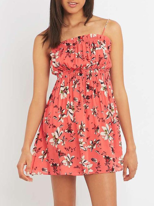 Sexet slynge uden ærmer Floral Print Casual Mini kjole