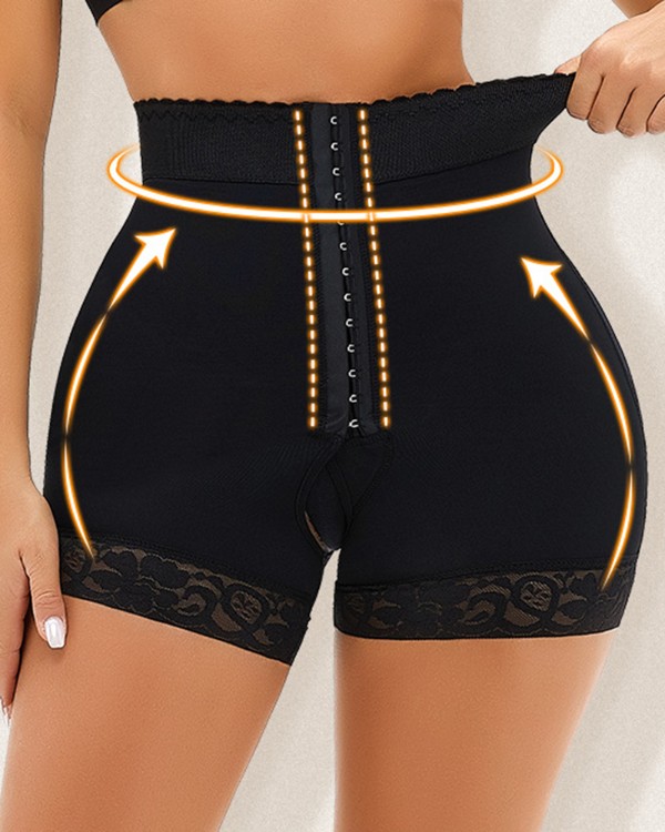 Tummy Control Butt Lifting Hook Front Lace Trim Shapewear