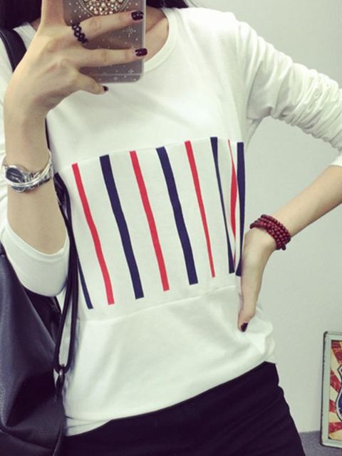 Fashion Autumn Women Vertical Stripes Bodycon Plus Size Sweatshirt Trendy Casual O-neck Loose Tops & T-Shirts