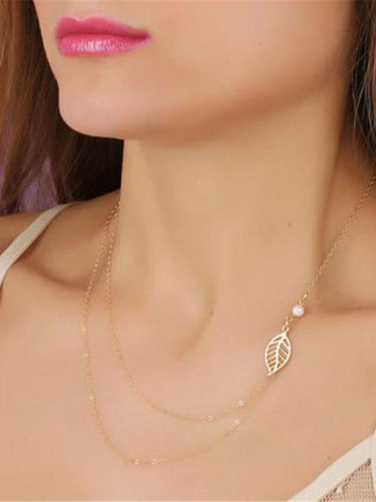 Uudet tyylikkäät kultaiset lehdet helmi ketjun riipus kaulakoru korutarvikkeet