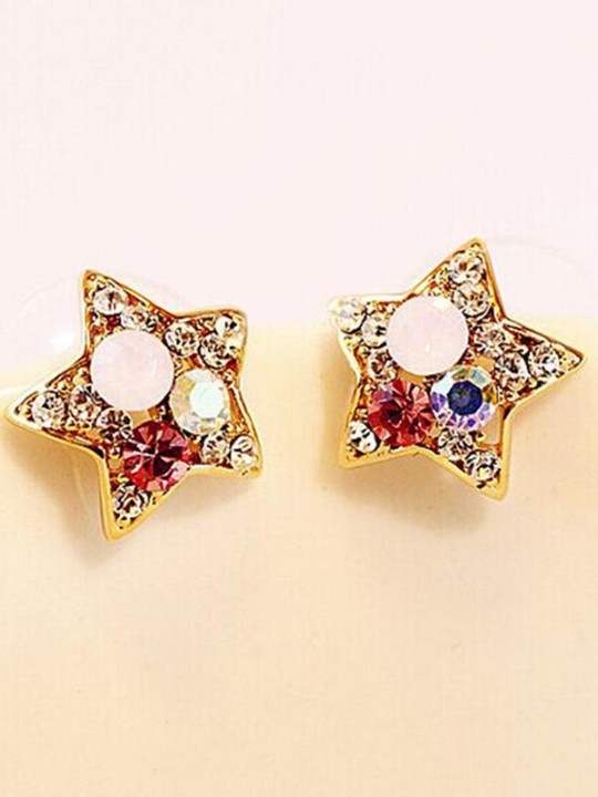 Ný tíska Shine Hollow Star Shape Diamond Ear Stud eyrnalokkar