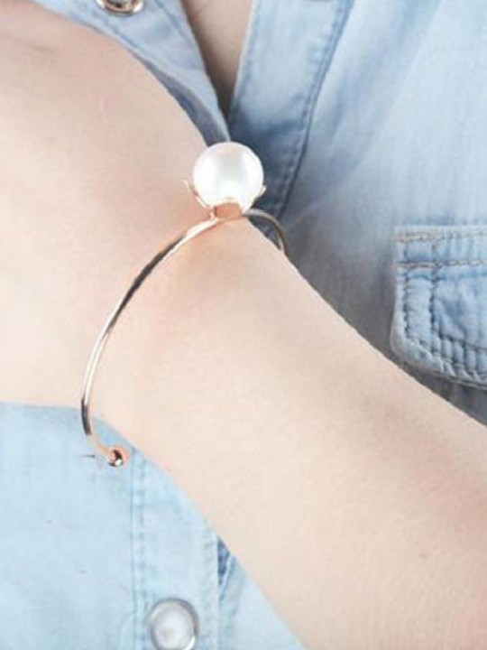 Women's Fashion New Pearl Plated Gold Bracelet Bangle