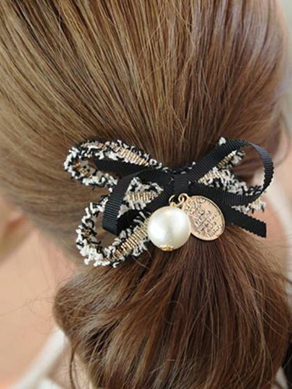 Koreansk mode Enkel sløjfe uldent hårring Dame hårtilbehør Høje elastiske perler Hårreb