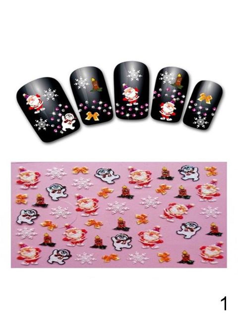 Nuevo Nail Art Stickers calcomanía árbol de Navidad / Papá Noel / muñeco de nieve / copos de nieve / bowknot / mariposa / campanas patrón 3D etiqueta engomada del clavo francés manicura herramientas de bricolaje