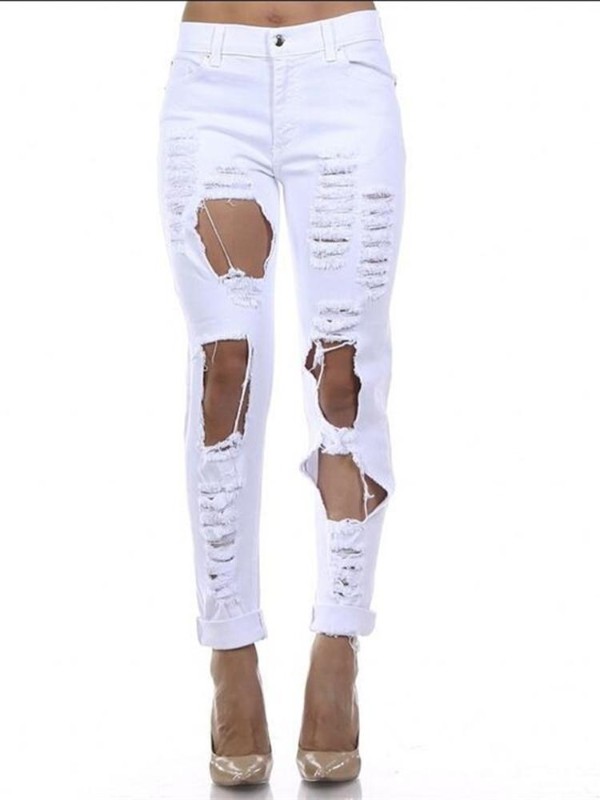 2 litir kærasta gallabuxur fyrir konur eyðilögðu lausar holur Denim Harem buxur rifnar gallabuxur