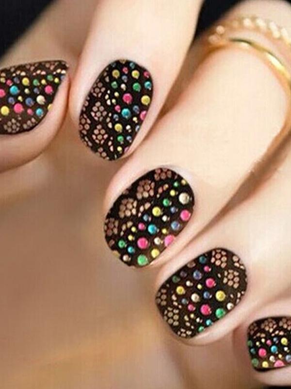 Kvinnors Shine Rainbow Color Polka Dot 3D DIY Sticker Nail Art Decals Nails Wraps Nail Tools Manikyr